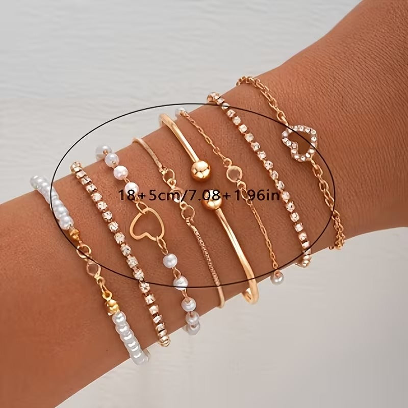 8pc Pearl Bracelet Set Gold or Silver