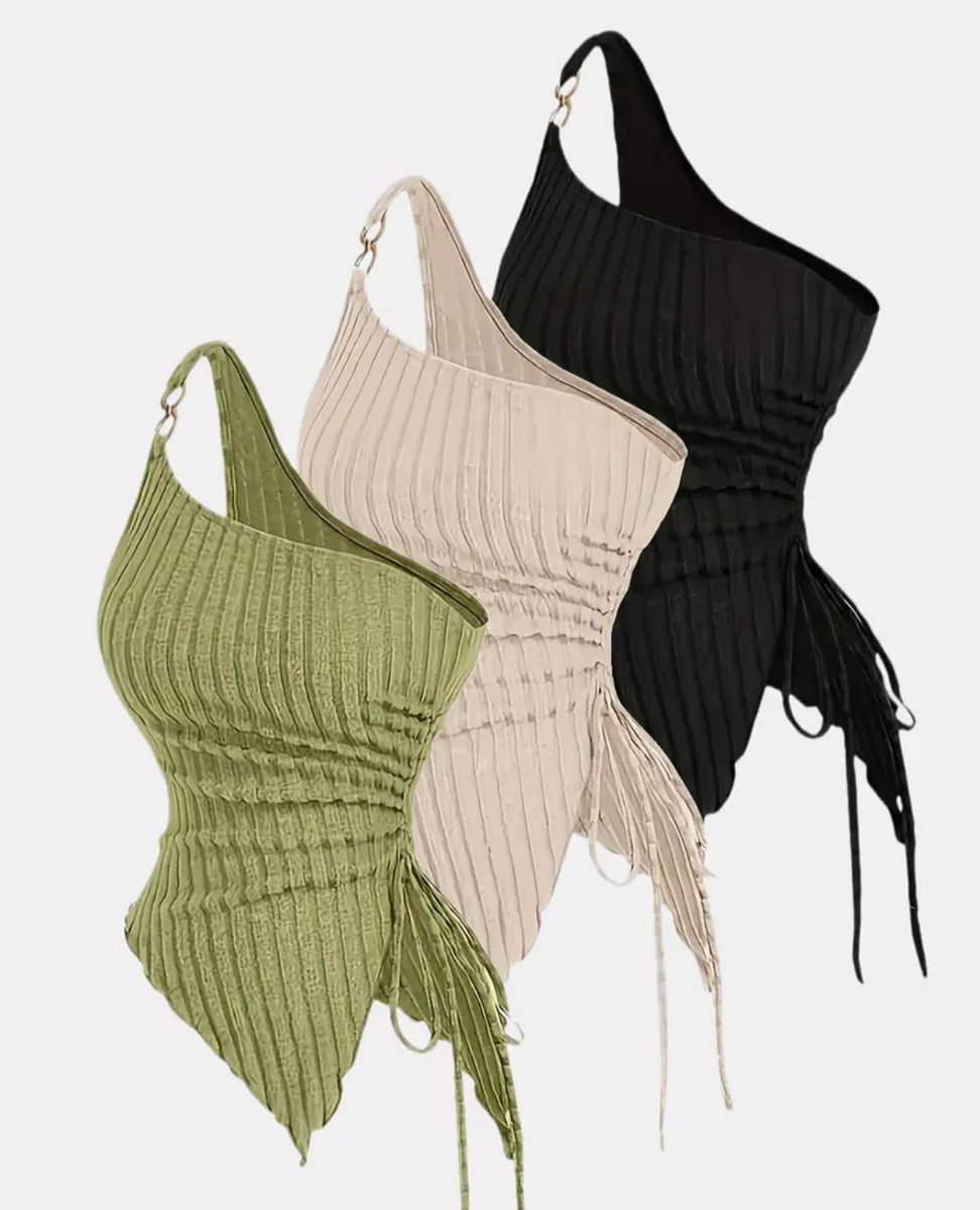 3pcs Set Women's Single-Shoulder Fashion Camisole Solid Color Asymmetrical Unique Design Top