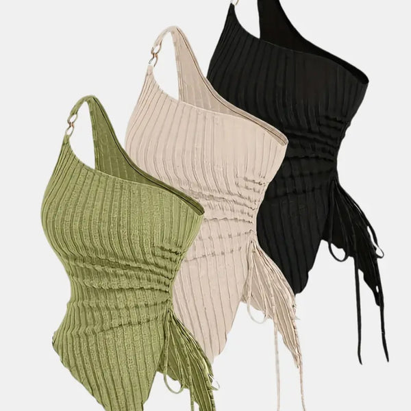 3pcs Set Women's Single-Shoulder Fashion Camisole Solid Color Asymmetrical Unique Design Top