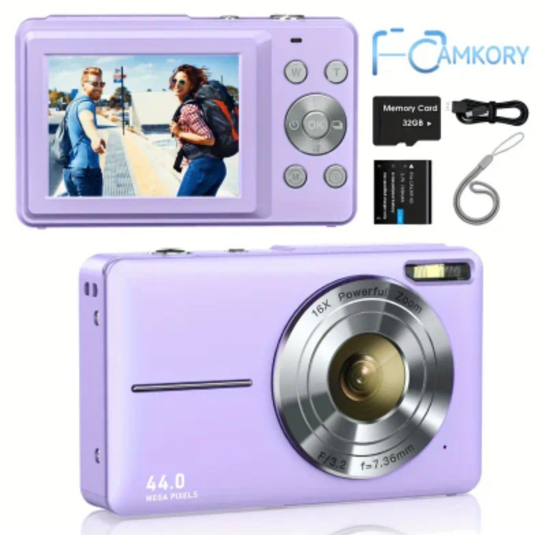 CAMKORY Digital Camera, FHD 1080P 44MP Digital Camera, Digital Point and Shoot Camera with 16X Digital Zoom, Anti Shake, 32GB Memory Card, Compact Small Camera