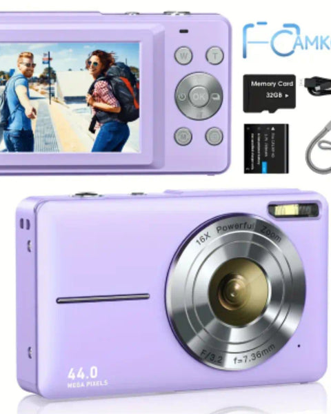 CAMKORY Digital Camera, FHD 1080P 44MP Digital Camera, Digital Point and Shoot Camera with 16X Digital Zoom, Anti Shake, 32GB Memory Card, Compact Small Camera