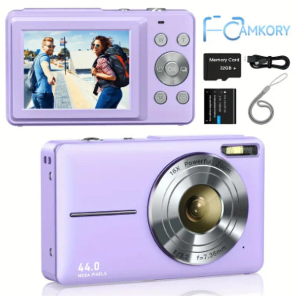 CAMKORY Digital Camera, FHD 1080P 44MP Digital Camera, Digital Point and Shoot Camera with 16X Digital Zoom, Anti Shake, 32GB Memory Card, Compact Small Camera