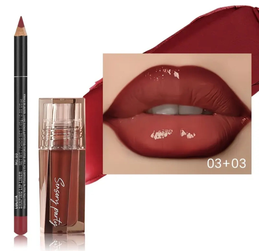 Lip Gloss & Lip Liner Set - Define Your Lips with 3D Precision, Achieve Dewy Look for Any Occasion, Perfectly Versatile for Every Makeup Style!