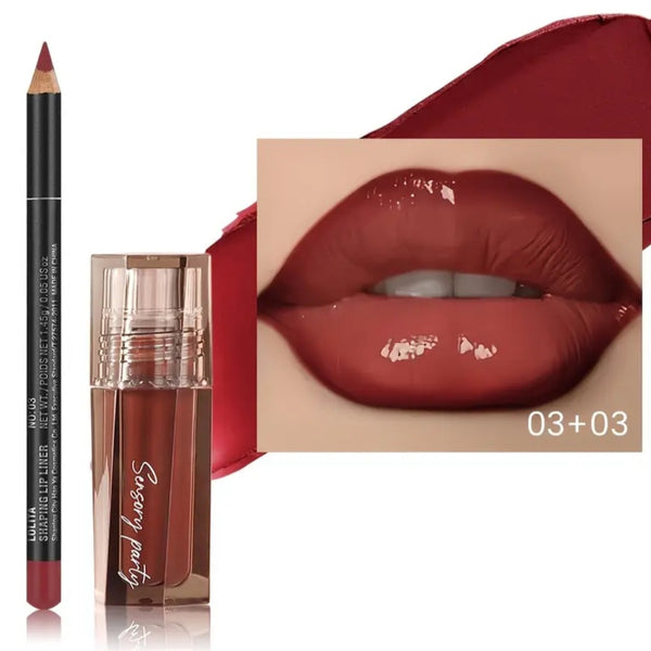 Lip Gloss & Lip Liner Set - Define Your Lips with 3D Precision, Achieve Dewy Look for Any Occasion, Perfectly Versatile for Every Makeup Style!