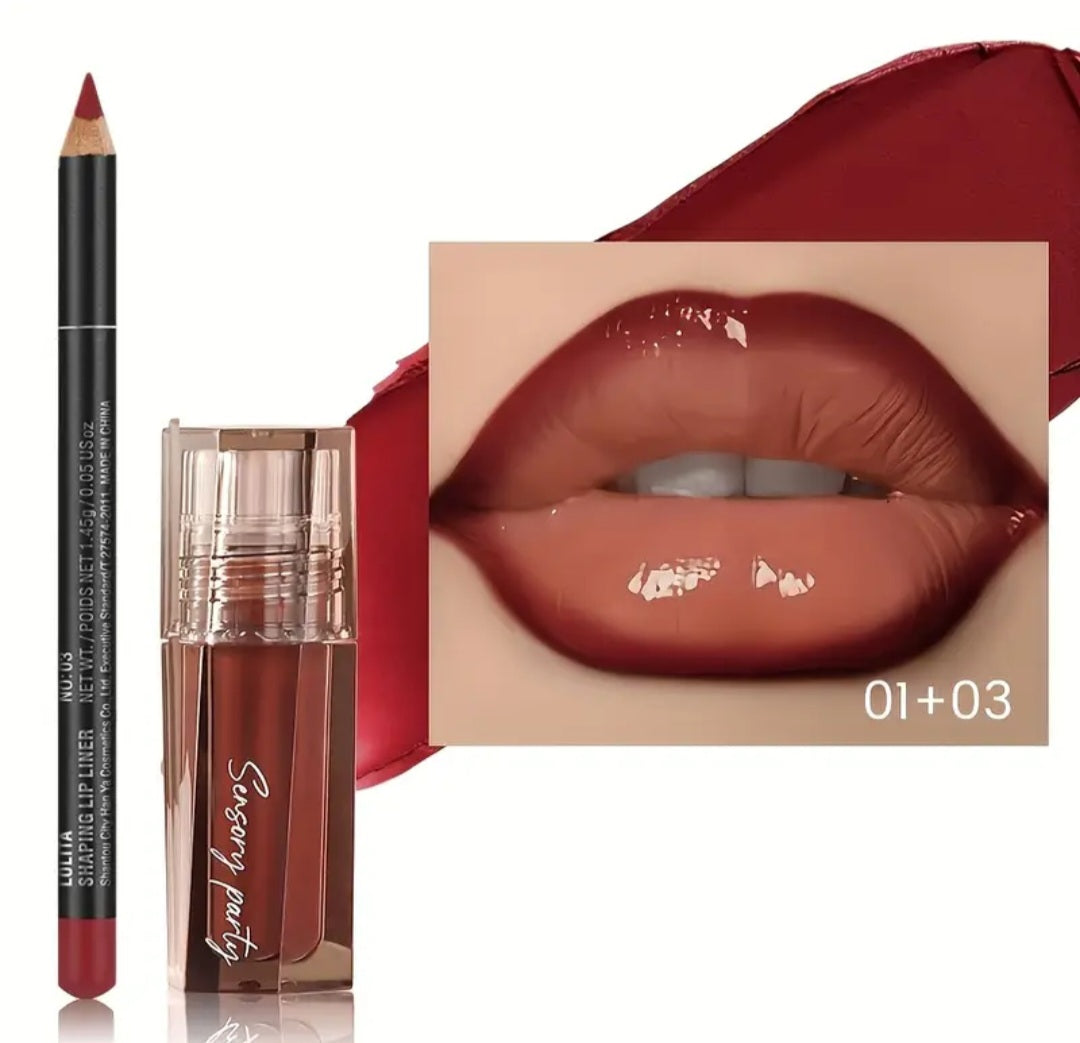 Lip Gloss & Lip Liner Set - Define Your Lips with 3D Precision, Achieve Dewy Look for Any Occasion, Perfectly Versatile for Every Makeup Style!