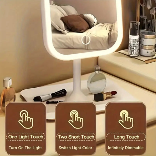 LED Makeup Mirror, Portable Travel Mirror Folding Mirror With Lights, 3 Light Modes, Smart Dimmable Touch Screen, USB Rechargeable