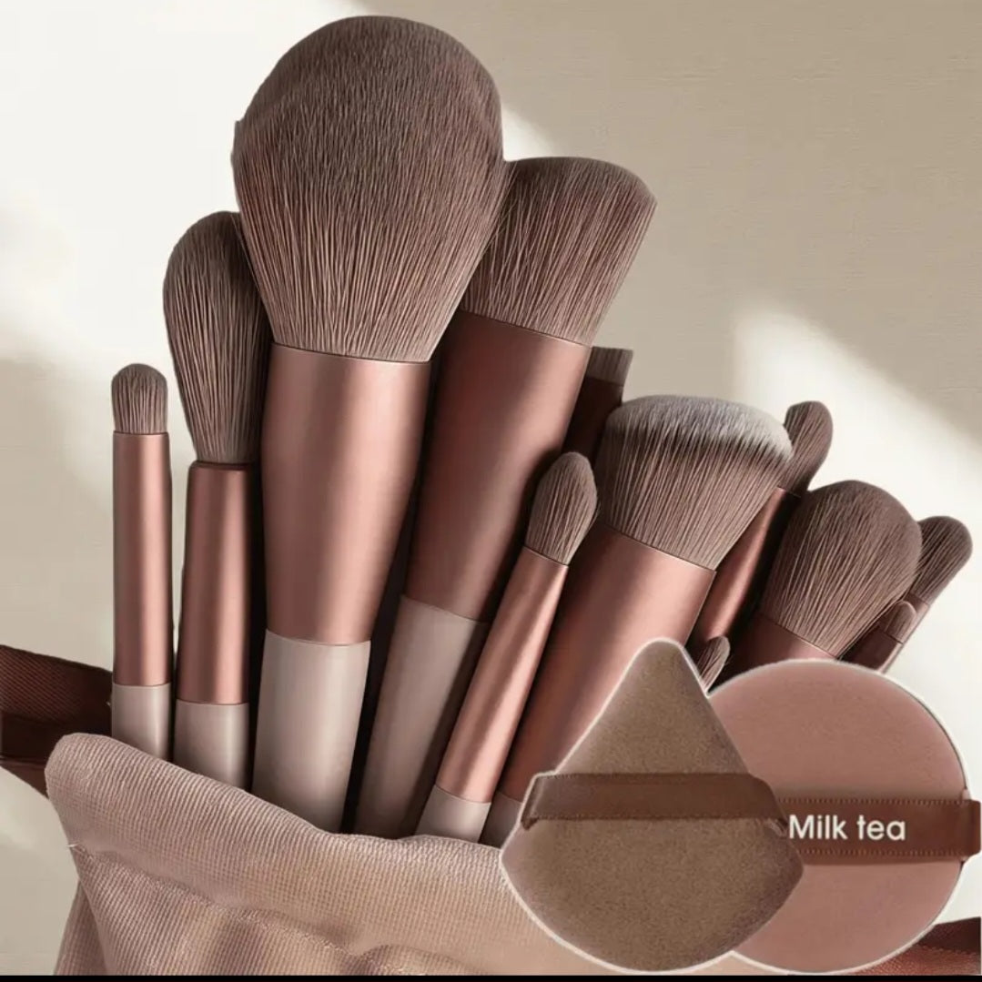 [Makeup Brush Set] 15pcs Makeup Brush Set + 2pcs Brown Makeup Sponges, Eye Shadow, Foundation, BB Cream, Concealer Makeup Brushes, Soft All-In-One Makeup Tools for Women, Makeup Tools with Soft Fiber for Easy to Carrying, Set for Travel
