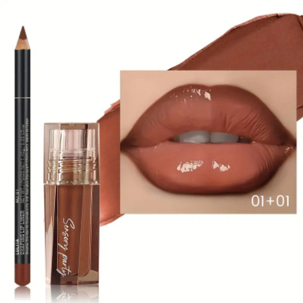 Lip Gloss & Lip Liner Set - Define Your Lips with 3D Precision, Achieve Dewy Look for Any Occasion, Perfectly Versatile for Every Makeup Style!