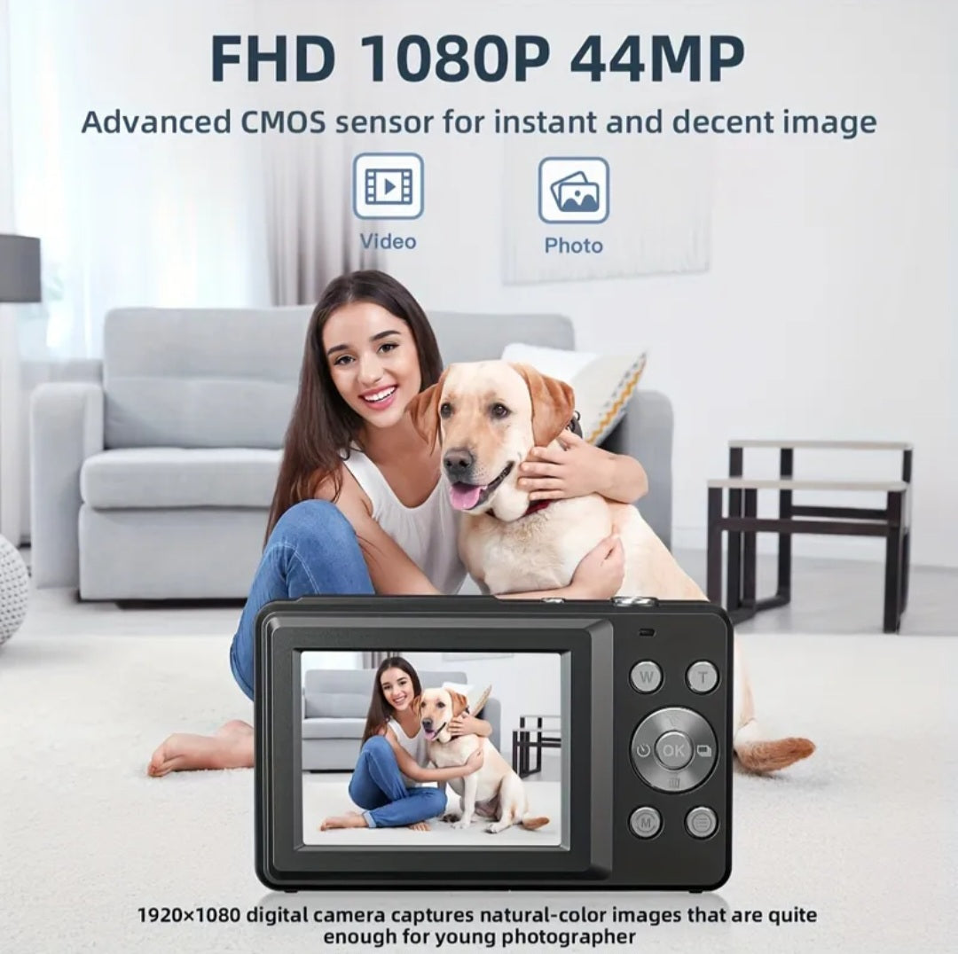 CAMKORY Digital Camera, FHD 1080P 44MP Digital Camera, Digital Point and Shoot Camera with 16X Digital Zoom, Anti Shake, 32GB Memory Card, Compact Small Camera