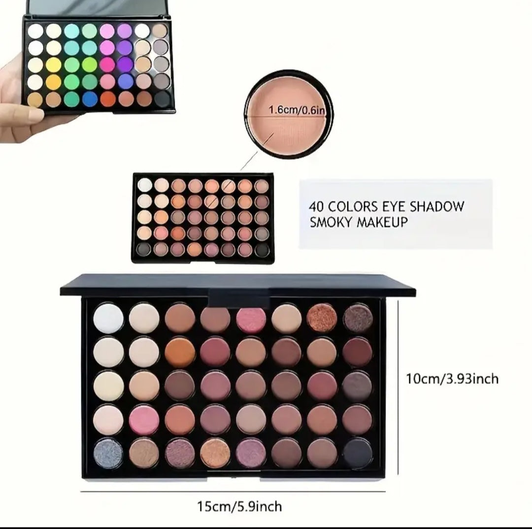 40 Color Eyeshadow Palette, Earth Color Smokey Punk Eyeshadow Powder, Matte & Shimmer & Pearly High Pigmented Eye Cosmetics