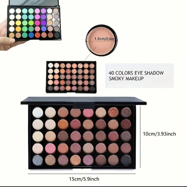 40 Color Eyeshadow Palette, Earth Color Smokey Punk Eyeshadow Powder, Matte & Shimmer & Pearly High Pigmented Eye Cosmetics