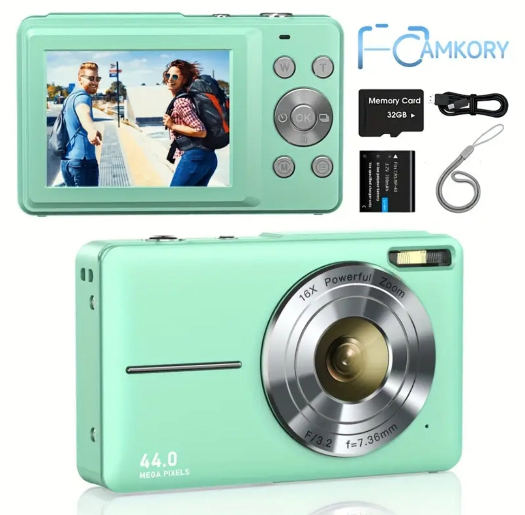 CAMKORY Digital Camera, FHD 1080P 44MP Digital Camera, Digital Point and Shoot Camera with 16X Digital Zoom, Anti Shake, 32GB Memory Card, Compact Small Camera