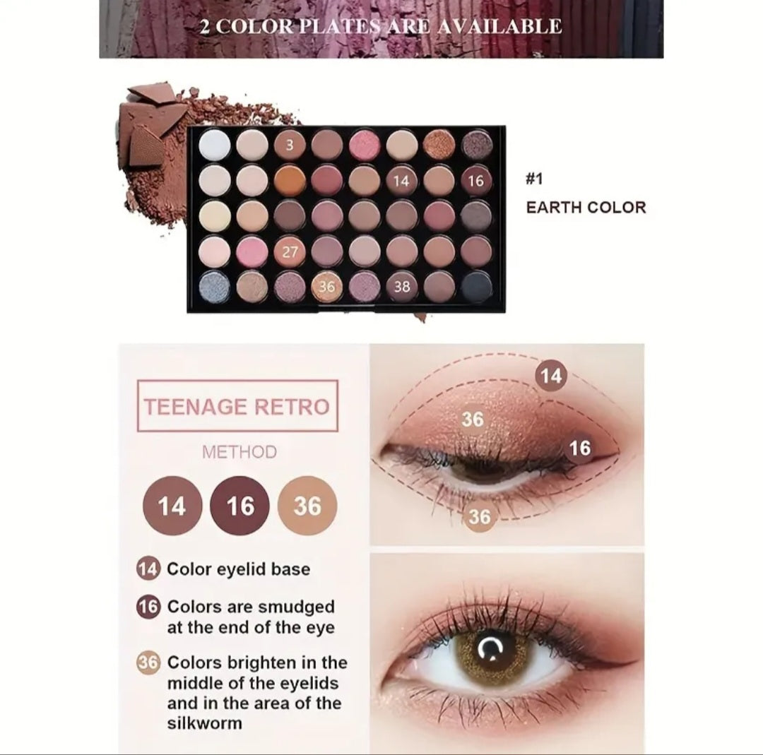 40 Color Eyeshadow Palette, Earth Color Smokey Punk Eyeshadow Powder, Matte & Shimmer & Pearly High Pigmented Eye Cosmetics