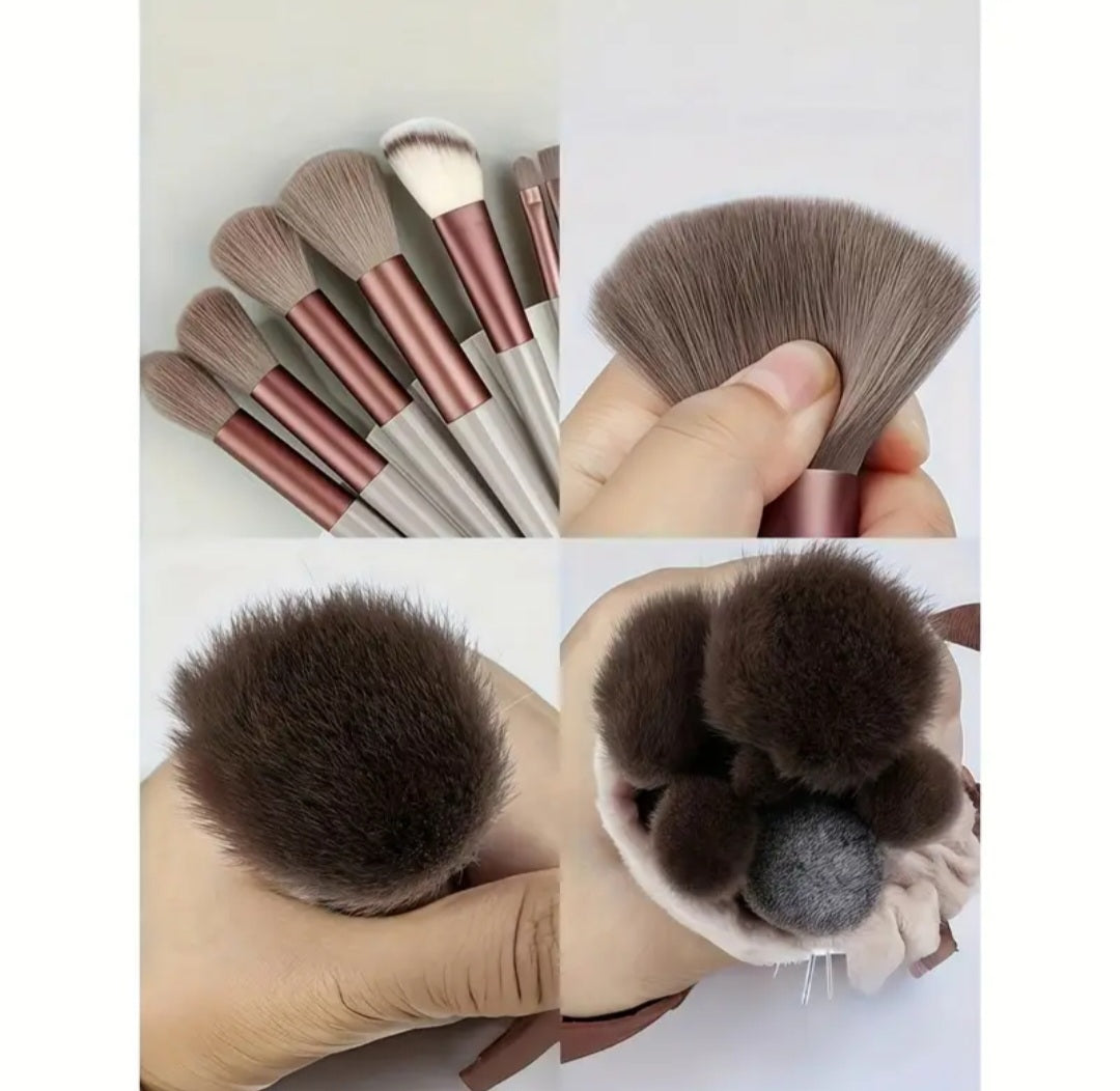 [Makeup Brush Set] 15pcs Makeup Brush Set + 2pcs Brown Makeup Sponges, Eye Shadow, Foundation, BB Cream, Concealer Makeup Brushes, Soft All-In-One Makeup Tools for Women, Makeup Tools with Soft Fiber for Easy to Carrying, Set for Travel