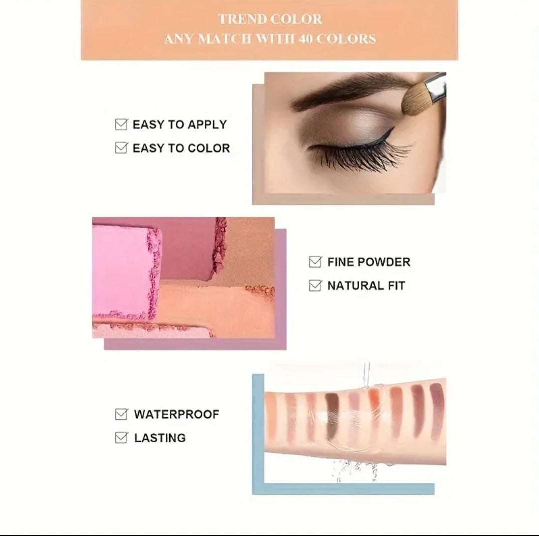40 Color Eyeshadow Palette, Earth Color Smokey Punk Eyeshadow Powder, Matte & Shimmer & Pearly High Pigmented Eye Cosmetics