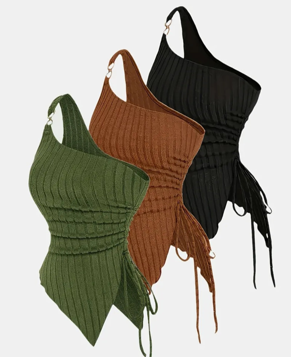 3pcs Set Women's Single-Shoulder Fashion Camisole Solid Color Asymmetrical Unique Design Top