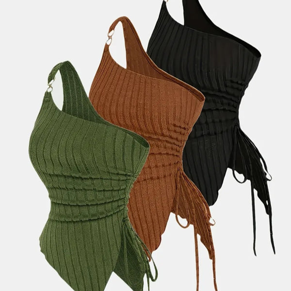 3pcs Set Women's Single-Shoulder Fashion Camisole Solid Color Asymmetrical Unique Design Top