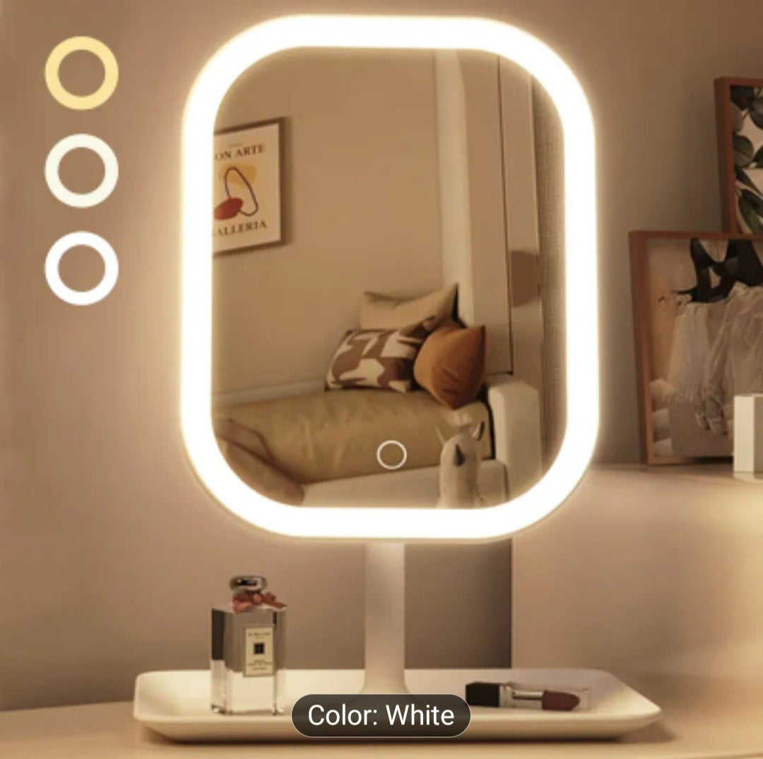 LED Makeup Mirror, Portable Travel Mirror Folding Mirror With Lights, 3 Light Modes, Smart Dimmable Touch Screen, USB Rechargeable