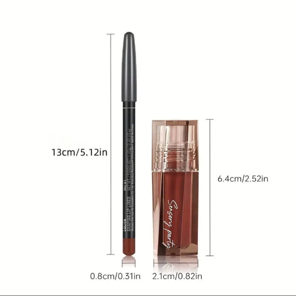 Lip Gloss & Lip Liner Set - Define Your Lips with 3D Precision, Achieve Dewy Look for Any Occasion, Perfectly Versatile for Every Makeup Style!