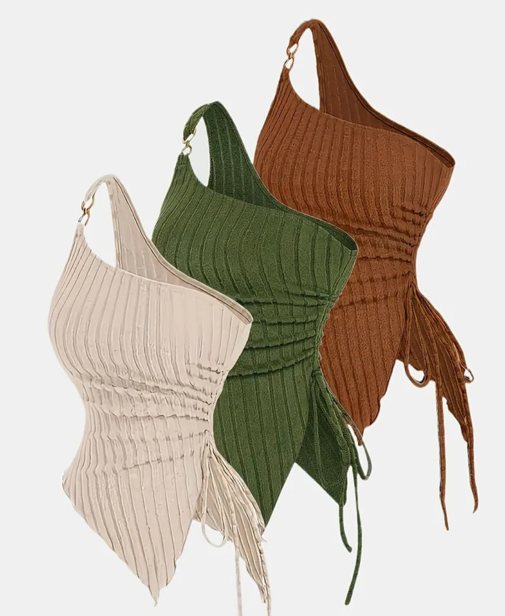 3pcs Set Women's Single-Shoulder Fashion Camisole Solid Color Asymmetrical Unique Design Top