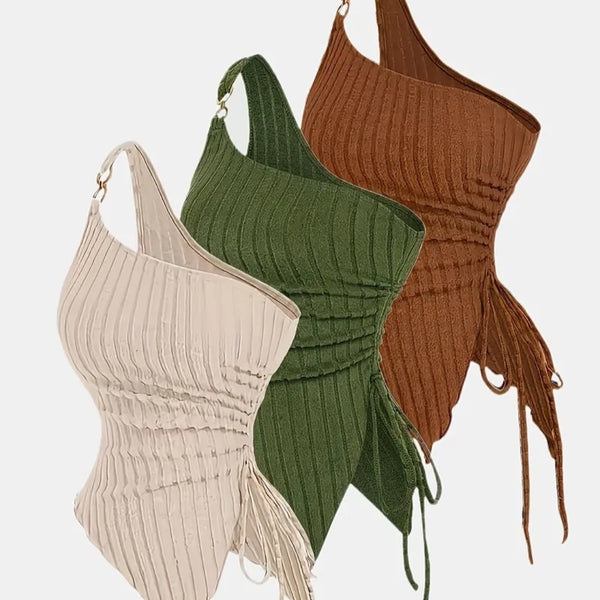 3pcs Set Women's Single-Shoulder Fashion Camisole Solid Color Asymmetrical Unique Design Top